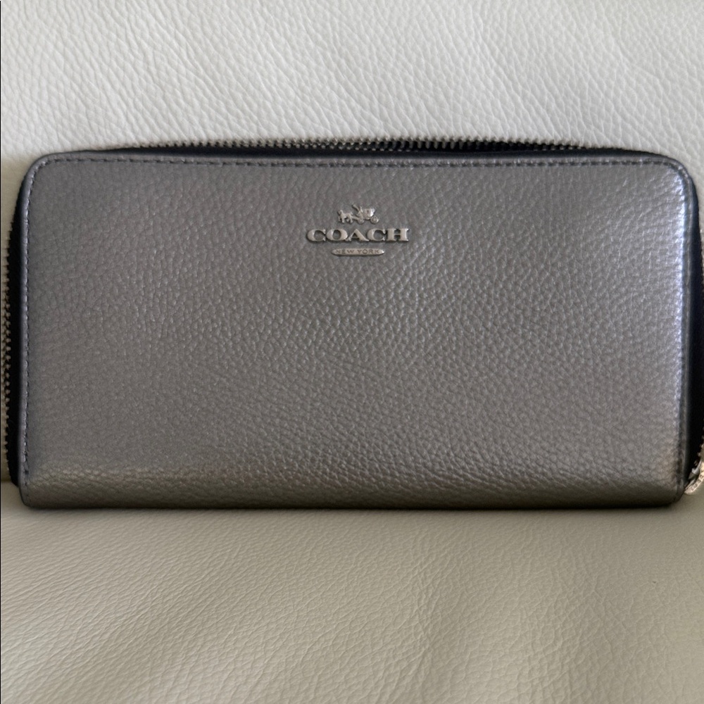 Coach Metallic Silver Zip-Around Wallet EUC